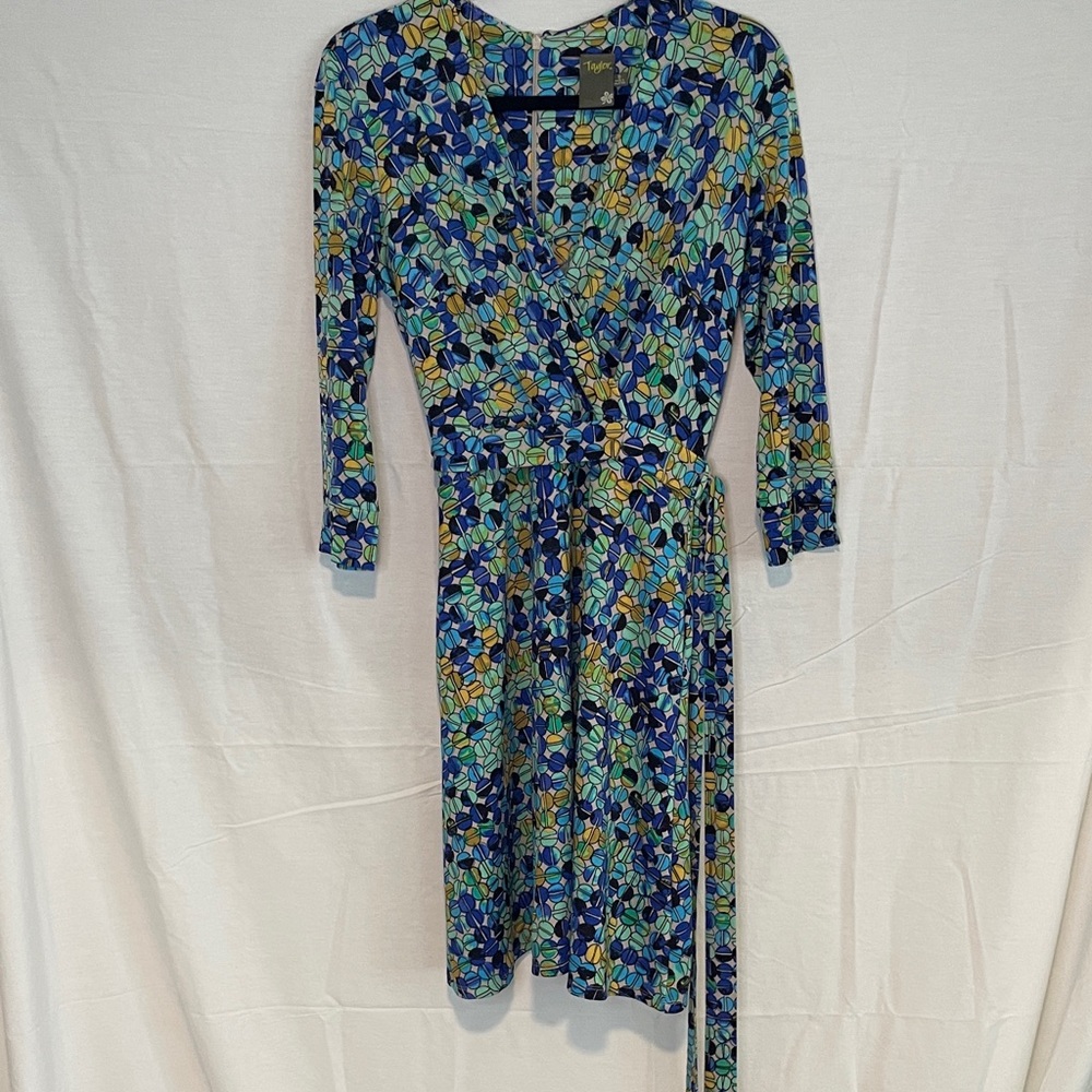 Floral Wrap Dress by Taylor - Blue and Green